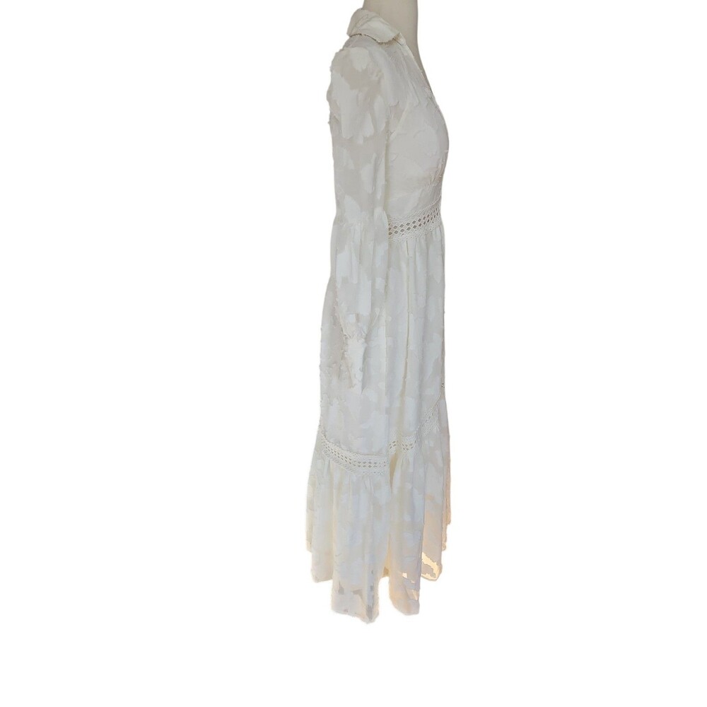 Asos Design Tiered Deep V-neck Maxi Dress Womens 2 Cream Ethereal Coquette Sheer - Picture 5 of 11